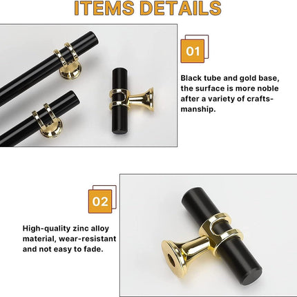 Cabinet Knobs - Drawer Knobs and Handles - 2 Pieces - Black and Gold, Single-Drill Design - Zinc Alloy - Suitable for Kitchen, Dressing Table, and Other Furniture.
