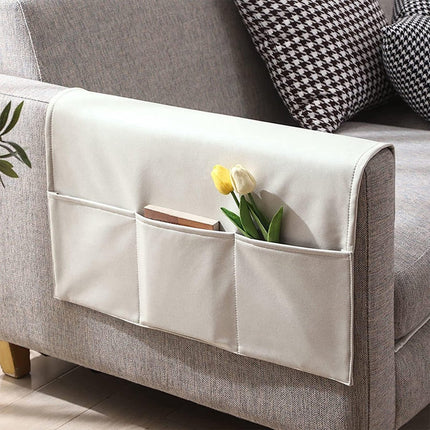Sofa Armrest Storage - 5 Compartments - Reinforced Tech Fabric - Remote Control Holder - White (70*110CM).