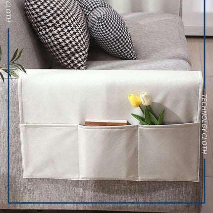 Sofa Armrest Storage - 5 Compartments - Reinforced Tech Fabric - Remote Control Holder - White (70*110CM).