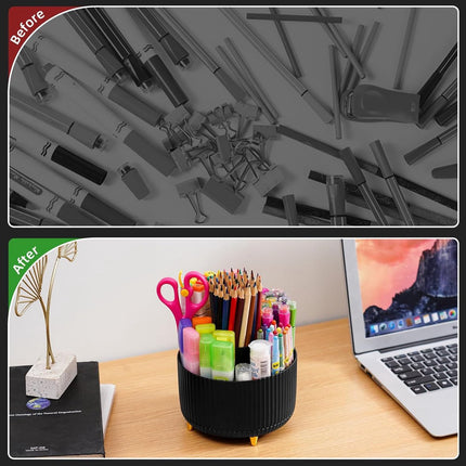 Desk storage box - 360-degree rotating office storage box - Pen holder - 5 pen sorting compartments - Space-saving desk storage box - Black - 15*12.5 cm.