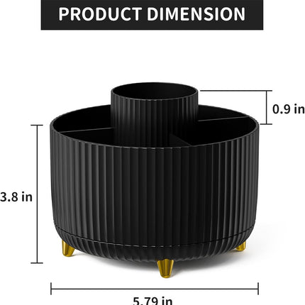 Desk storage box - 360-degree rotating office storage box - Pen holder - 5 pen sorting compartments - Space-saving desk storage box - Black - 15*12.5 cm.
