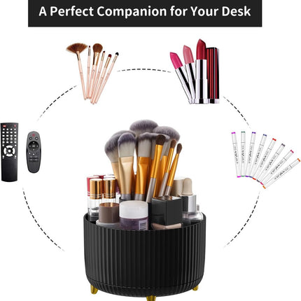 Desk storage box - 360-degree rotating office storage box - Pen holder - 5 pen sorting compartments - Space-saving desk storage box - Black - 15*12.5 cm.