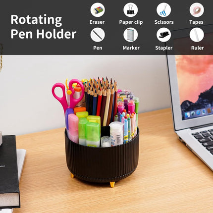 Desk storage box - 360-degree rotating office storage box - Pen holder - 5 pen sorting compartments - Space-saving desk storage box - Black - 15*12.5 cm.