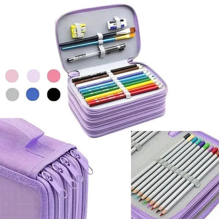 Pencil Case - Multifunctional pencil case with lid - 72 compartments, 4 layers, large capacity - Portable - Suitable for art and study - Durable pencil case with zipper - Purple.