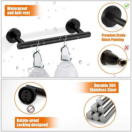 5-piece Towel Rail Set – 304 Stainless Steel, Black, Bathroom.