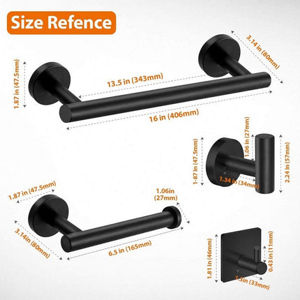 5-piece Towel Rail Set – 304 Stainless Steel, Black, Bathroom.