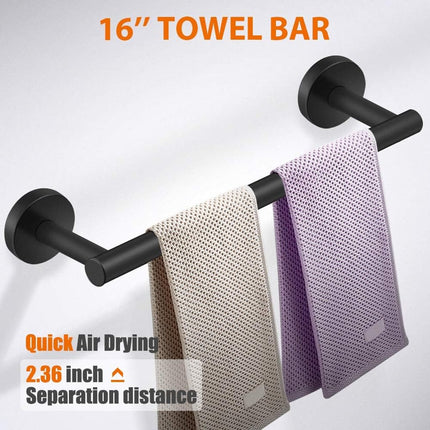5-piece Towel Rail Set – 304 Stainless Steel, Black, Bathroom.