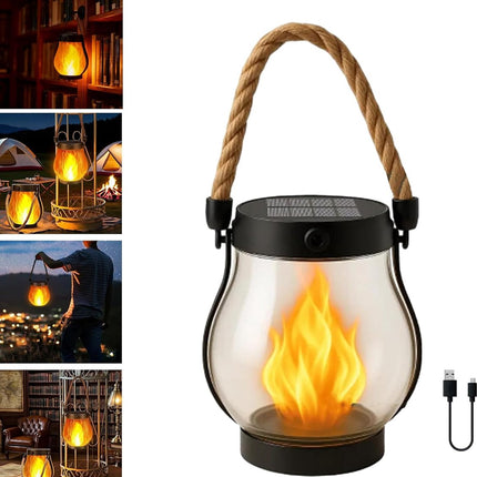 Outdoor solar lights - Solar garden lighting - Solar lantern - Dancing flame outdoor solar lanterns waterproof lighting - Hemp rope flame lamp - For camping garden patio garden halloween decoration (1 piece).