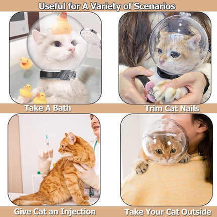 Cat muzzle - With breathable hood - Adjustable astronaut helmet for kittens - Prevents your pet from gnawing at and licking its fur - Spherical face mask - Suitable for aggressive cats (L).