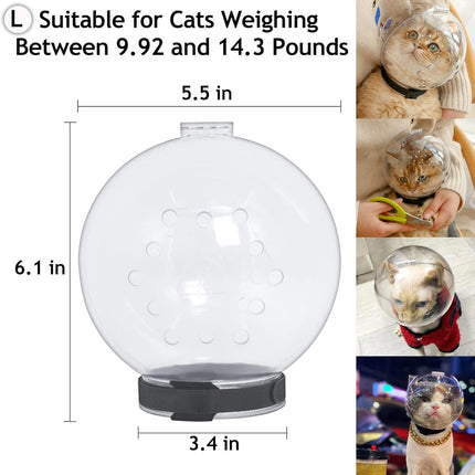 Cat muzzle - With breathable hood - Adjustable astronaut helmet for kittens - Prevents your pet from gnawing at and licking its fur - Spherical face mask - Suitable for aggressive cats (L).