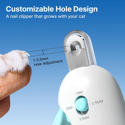 Electric Nail File - Dog Nail Clipper - Cat Nail Clipper - Dog Nail File - With Adjustable Trimming Hole in 3 Sizes and Hidden Nail File - Safe Toenail Clipper For Kittens and Indoor Cats - Anti-Splash Nail Clipper For Grooming (Blue).