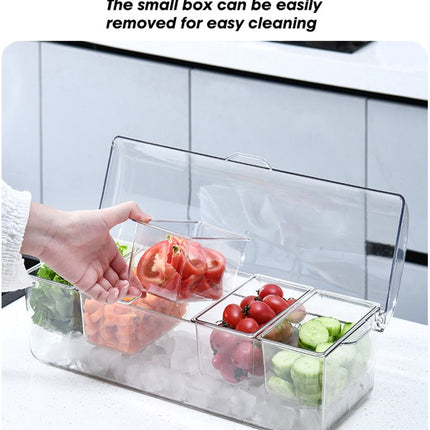 Large ice-cooled condiment holder - Chilled condiment holders - with lids for 5 removable compartments (2.5 cups) - Serving bowls, fruit and garnish bowl - for party supplies and bar accessories.
