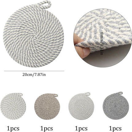 Set of 4 heat-resistant insulation mats - heat-resistant cotton mat - round placemat (20 cm) - suitable for kitchen bowls, pots, pans, and plates (4 colors).
