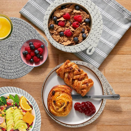 Set of 4 heat-resistant insulation mats - heat-resistant cotton mat - round placemat (20 cm) - suitable for kitchen bowls, pots, pans, and plates (4 colors).