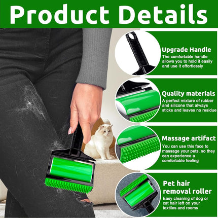 Pet hair remover - 3-in-1 lint roller - Reusable, silicone, washable - Suitable for sofas, carpets, couches, and clothing..