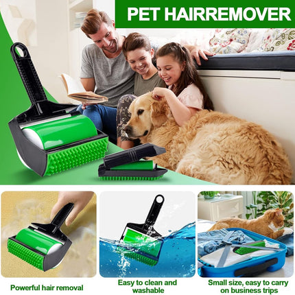 Pet hair remover - 3-in-1 lint roller - Reusable, silicone, washable - Suitable for sofas, carpets, couches, and clothing..