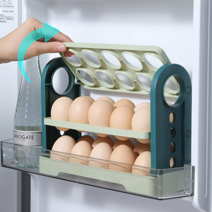 Egg Basket 30 Compartments 3 Layers - Dark Blue Flip-Down - With Handle for Refrigerator.