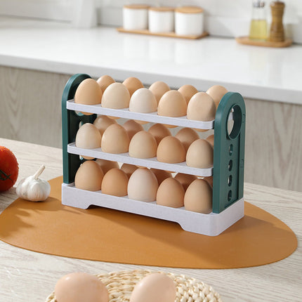 Egg Basket 30 Compartments 3 Layers - Dark Blue Flip-Down - With Handle for Refrigerator.