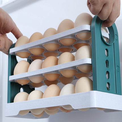 Egg Basket 30 Compartments 3 Layers - Dark Blue Flip-Down - With Handle for Refrigerator.