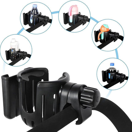 Stroller cup holder - Bicycle cup holder - Universal cup holder - 2-in-1 cup holder and phone holder - Suitable for strollers, bicycles, walkers, and wheelchairs.