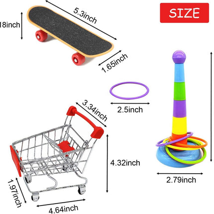 3-piece educational toy set for birds - Parrot toys - Mini shopping cart, training ring, skateboard stand - Suitable for budgies, cockatiels, conures, and lovebirds.