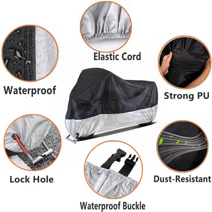 Motorcycle cover, Waterproof car cover with lock holes and storage bag, suitable for motorcycles up to 245 cm.