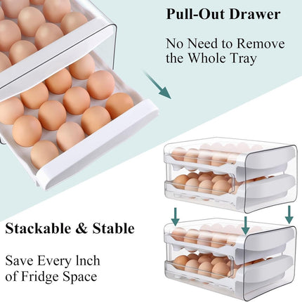 Egg carton - Egg storage box - Kitchen storage box - Double-layered, stackable - Suitable for 40 eggs - Transparent plastic egg holder - 28*22*12 cm - White.