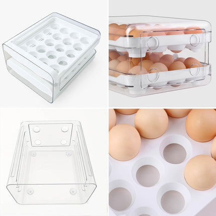 Egg carton - Egg storage box - Kitchen storage box - Double-layered, stackable - Suitable for 40 eggs - Transparent plastic egg holder - 28*22*12 cm - White.