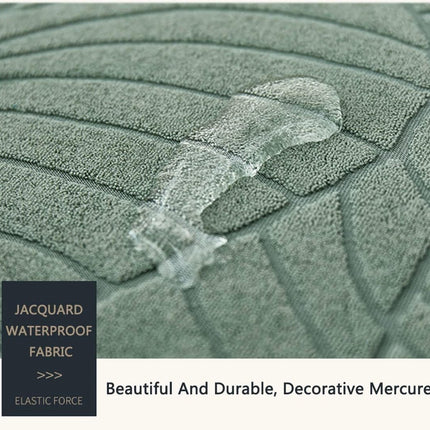 Waterproof sofa cover - Bright blue jacquard leaf pattern - For 3-seater sofa (185-230 cm).