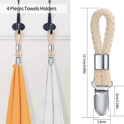 Towel clips - 4 towel clips - for hanging towels - towel clips with loops - towel clips - towel hooks - dishcloth and towel rack clips.