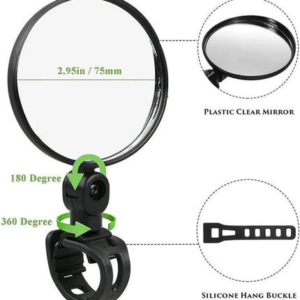 Motorcycle rearview mirror - bicycle rearview mirror 360-degree rotatable auxiliary convex mirror - bicycle rearview mirror on the handlebars.