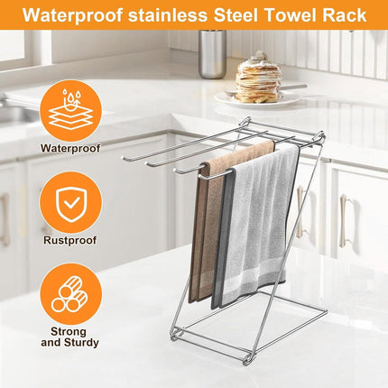 Kitchen Towel Holder, 4-Arm Kitchen Towel Rack for Drying Dishcloths Hand Towels, Foldable Free Standing Hand Towel Holder for Countertop Bathroom Kitchen Organization RV Essentials, 2 Pack.