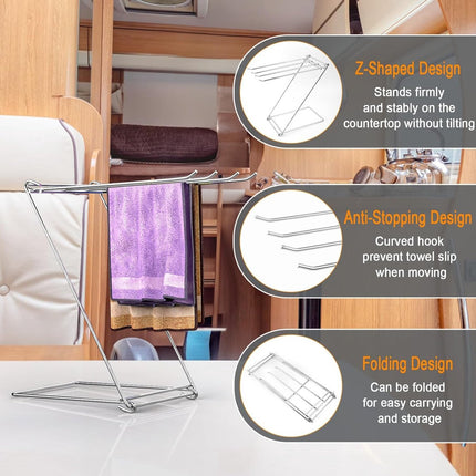 Kitchen Towel Holder, 4-Arm Kitchen Towel Rack for Drying Dishcloths Hand Towels, Foldable Free Standing Hand Towel Holder for Countertop Bathroom Kitchen Organization RV Essentials, 2 Pack.