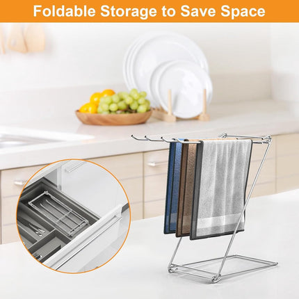 Kitchen Towel Holder, 4-Arm Kitchen Towel Rack for Drying Dishcloths Hand Towels, Foldable Free Standing Hand Towel Holder for Countertop Bathroom Kitchen Organization RV Essentials, 2 Pack.