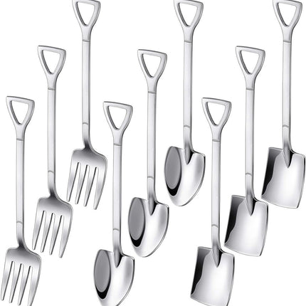 9-Piece Silver Dessert Cutlery Set - Stainless Steel - 3 Spatulas/3 Pointed Spoons/3 Spoons.