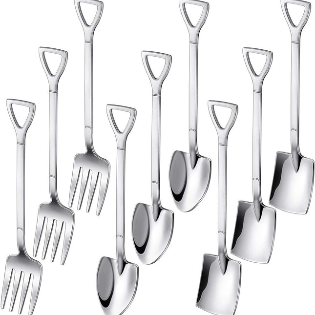 9-Piece Silver Dessert Cutlery Set - Stainless Steel - 3 Spatulas/3 Pointed Spoons/3 Spoons.