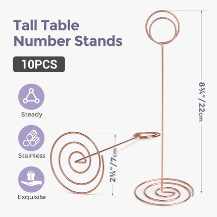 Table number holders 10-piece – 8.75 inch, rose gold, for parties/restaurants.