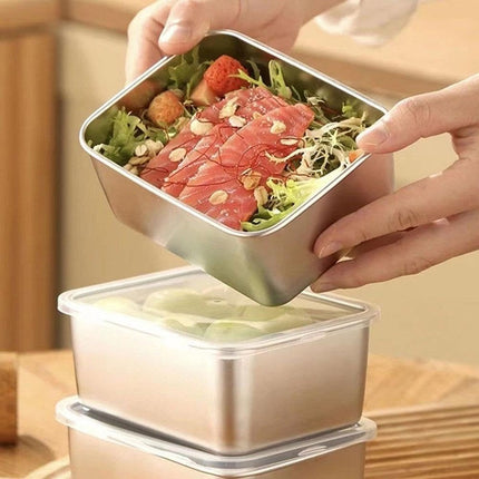 6 Food Containers with Lids - Reusable, Stackable, Waterproof - Stainless Steel - Suitable for Oven, Refrigerator, and Dishwasher - 13.5*10.5*6 cm (500 ml).