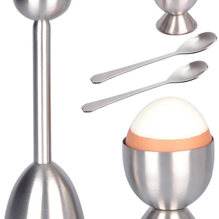 Egg Opener - Egg Separator - Eggshell Opener - Soft and Hard-Boiled Egg Separator - Includes 2 Egg Spoons, 2 Egg Cups and 1 Egg Opener - Top Slicer, Stainless Steel - Breakfast Kitchen Utensils.
