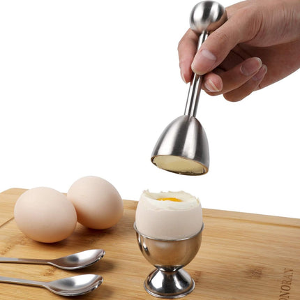 Egg Opener - Egg Separator - Eggshell Opener - Soft and Hard-Boiled Egg Separator - Includes 2 Egg Spoons, 2 Egg Cups and 1 Egg Opener - Top Slicer, Stainless Steel - Breakfast Kitchen Utensils.