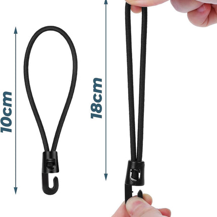 Elastic ropes with hooks - 20 pieces, 10 cm each - Multifunctional tarpaulin tensioner - Rubber tensioner - Suitable for tarpaulins, tents, camping.