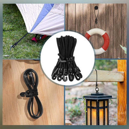 Elastic ropes with hooks - 20 pieces, 10 cm each - Multifunctional tarpaulin tensioner - Rubber tensioner - Suitable for tarpaulins, tents, camping.
