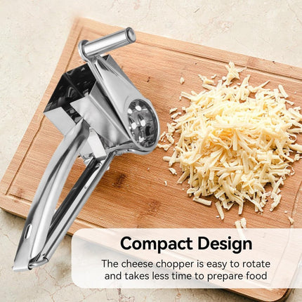 Rotary cheese grater - Stainless steel cheese cutter - Slicer - Grater - With 3 roller blades - Handy design - Suitable for kitchens.
