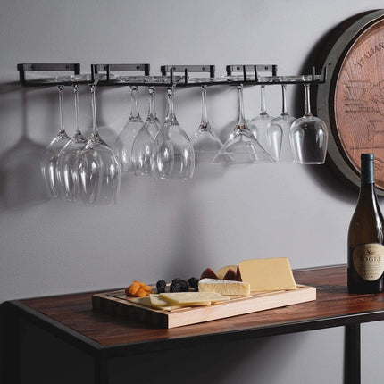 Pieces Wall Mount Goblet Holder - 30cm Black Wrought Iron - Heavy-Duty Wine Glass Holder.