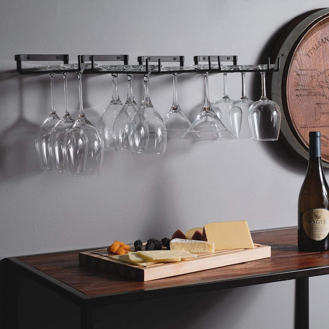 Pieces Wall Mount Goblet Holder - 30cm Black Wrought Iron - Heavy-Duty Wine Glass Holder.