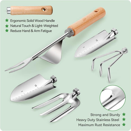 9-piece Garden Set – Stainless steel, wooden handles & watering can.