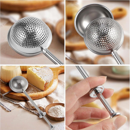 Flour Sieve - 304 Stainless Steel Fine Kitchen Sieve - Long-handled kitchen sieve - Handy Dusting Tool with Fine Mesh - Ideal for Powdered Sugar and Spices.