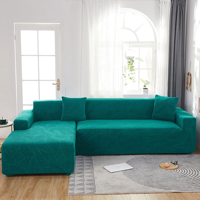 Waterproof sofa cover - Bright green jacquard leaf pattern - For single sofa (90-140 cm).