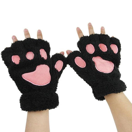 gloves-winter gloves-half-finger gloves - Extra thick men's gloves-women's gloves-warm gloves for women and girls - Cartoon panda paw.