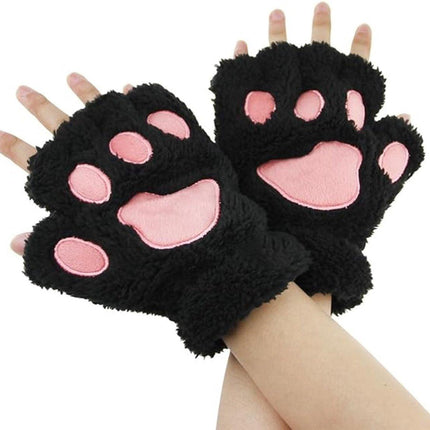 gloves-winter gloves-half-finger gloves - Extra thick men's gloves-women's gloves-warm gloves for women and girls - Cartoon panda paw.
